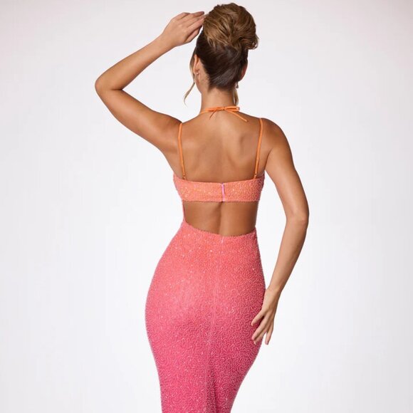 Oh Polly ~ Embellished Maxi Dress in Red and Orange Ombré - Picture 2 of 3